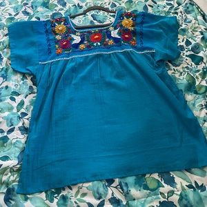 Beautiful turquoise hand stitching shirt from Mexico